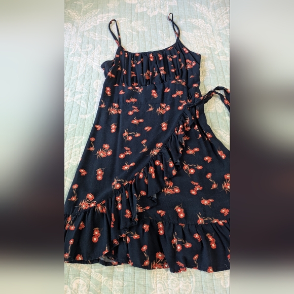 Faded Rose Dresses & Skirts - Faded Rose Floral Navy and Orange Ruffle Dress. Junior's Size L.
